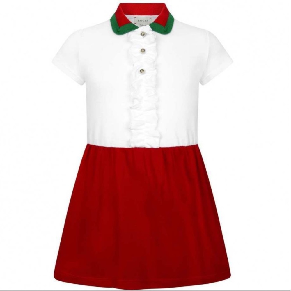 NWT Gucci Girls White and red piquet dress, size 5